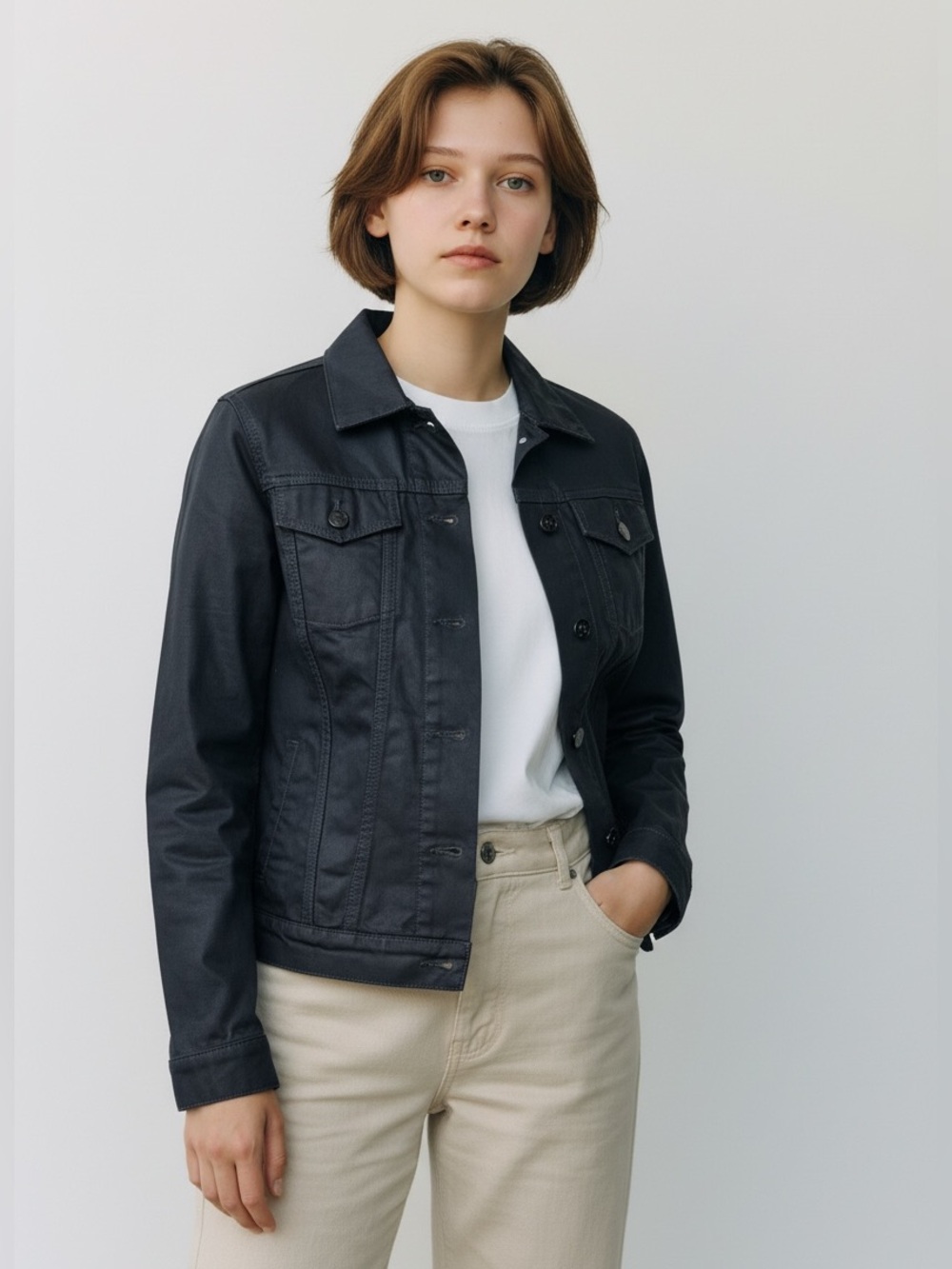 Gap 1969 Dark Blue Coated Denim Trucker Jacket Size M